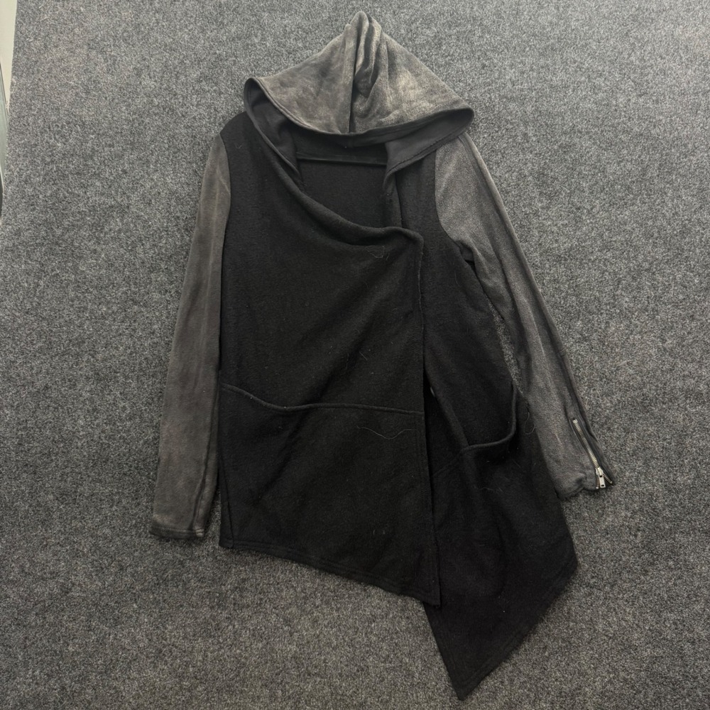 Free People Wool Blend Asymmetrical Hooded Cardigan Black Gray Small